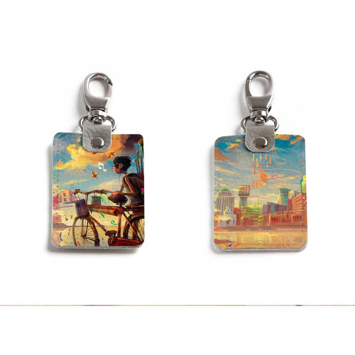 Брелок (Прямоугольный ) TRI1 «Мальчик и велосипед»