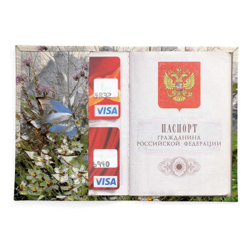 Обложка для паспорта, PAS2 «Бабочки над цветами и травами»
