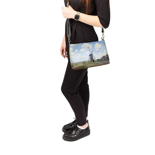 Сумка шолдер, BAG3 «Claude Monet Tulip Field and windmill»