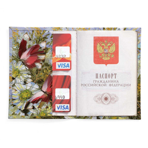Обложка для паспорта, PAS2 «Бабочки и цветы»