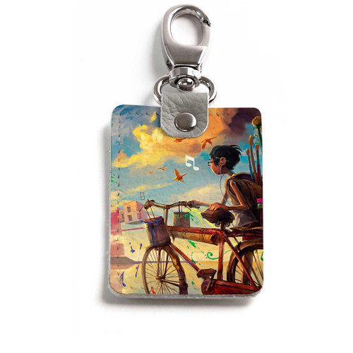 Брелок (Прямоугольный ) TRI1 «Мальчик и велосипед»