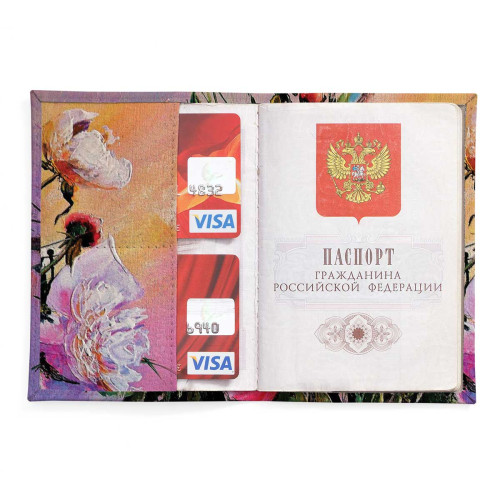 Обложка для паспорта, PAS2 «Пионы на розовом»