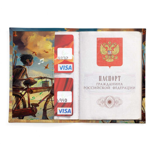 Обложка для паспорта, PAS2 «Мальчик и велосипед»
