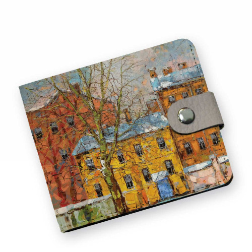 Кошелек мини PRS8 «Дерево и желтый домик ранней весной»